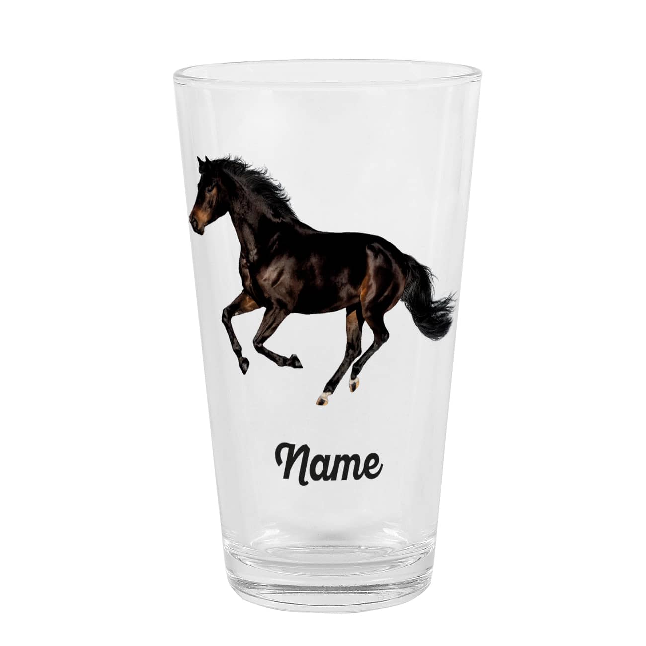 Persönliches Trinkglas mit schwarzem Pferd und Name
