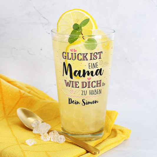Glück ist, eine Mama wie dich zu haben - Trinkglas mit Wunschtext
