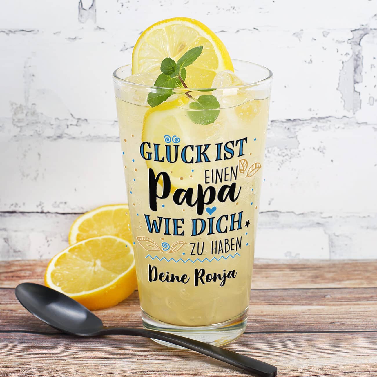 Glück ist, einen Papa wie dich zu haben - Trinkglas mit Wunschtext