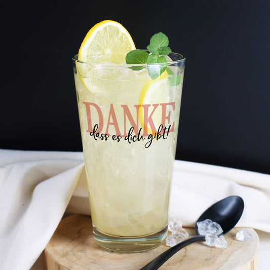 Bedrucktes Wasserglas um Danke zu sagen