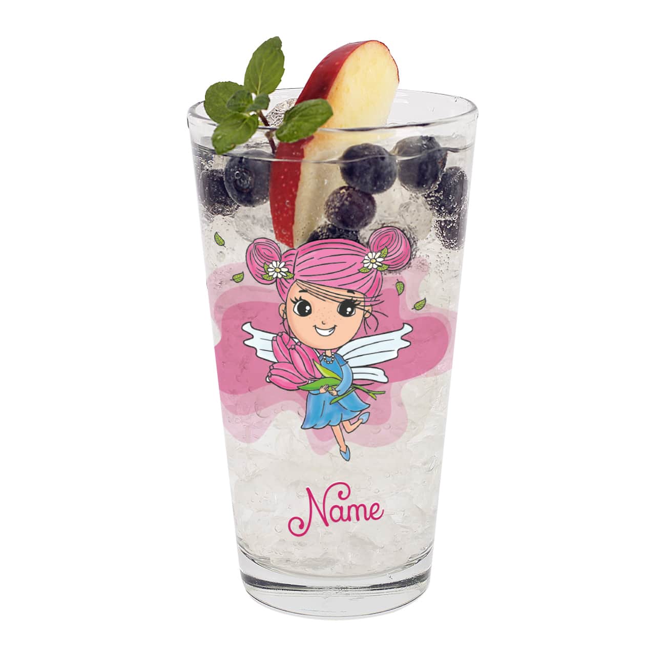 Trinkglas rosa Tulpenfee mit Name personalisiert