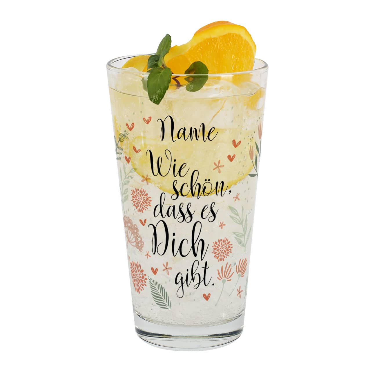 Wasserglas mit persönlichem Aufdruck mit Name