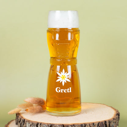 Bierglas Dirndl mit Edelweiß und Name Gretl