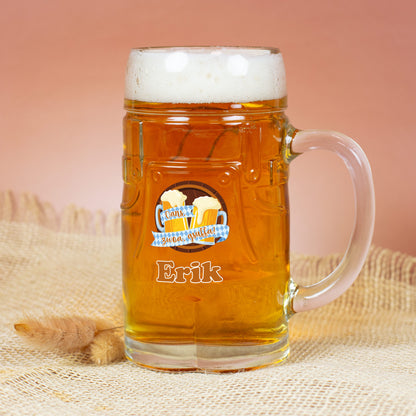 Personalisierter Bierkrug im Lederhosen Design | Oans, zwoa, gsuffa! Bierglas mit Name 0,5l