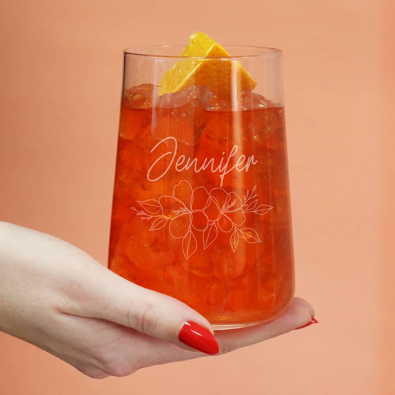 Edles Trinkglas mit Namensgravur & Blumenmotiv