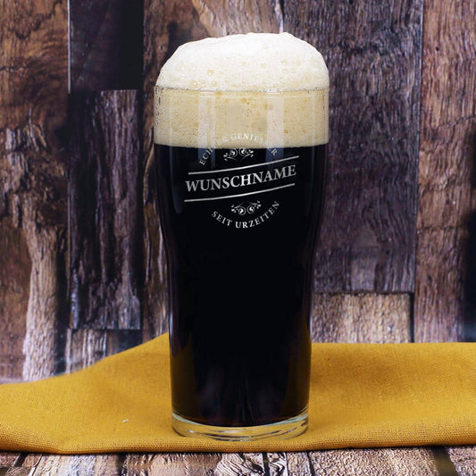 Bierglas für irisches Bier mit Wunschname und Spruch graviert