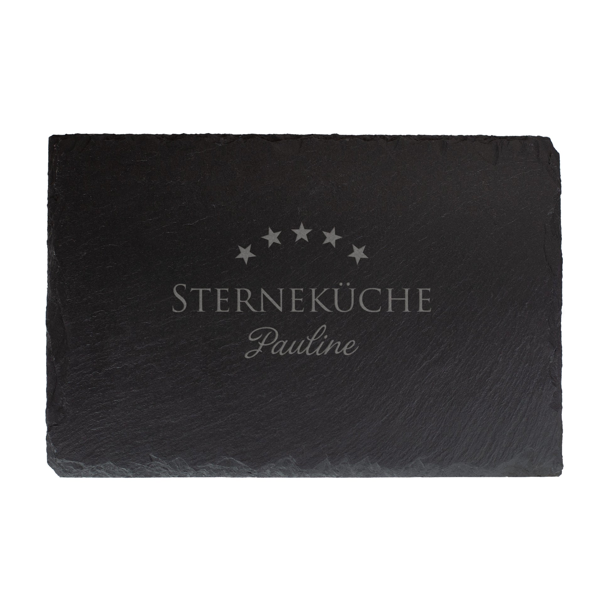 Schieferplatte „Sterneküche“ rechteckig 30×20 cm mit Gravur und Name