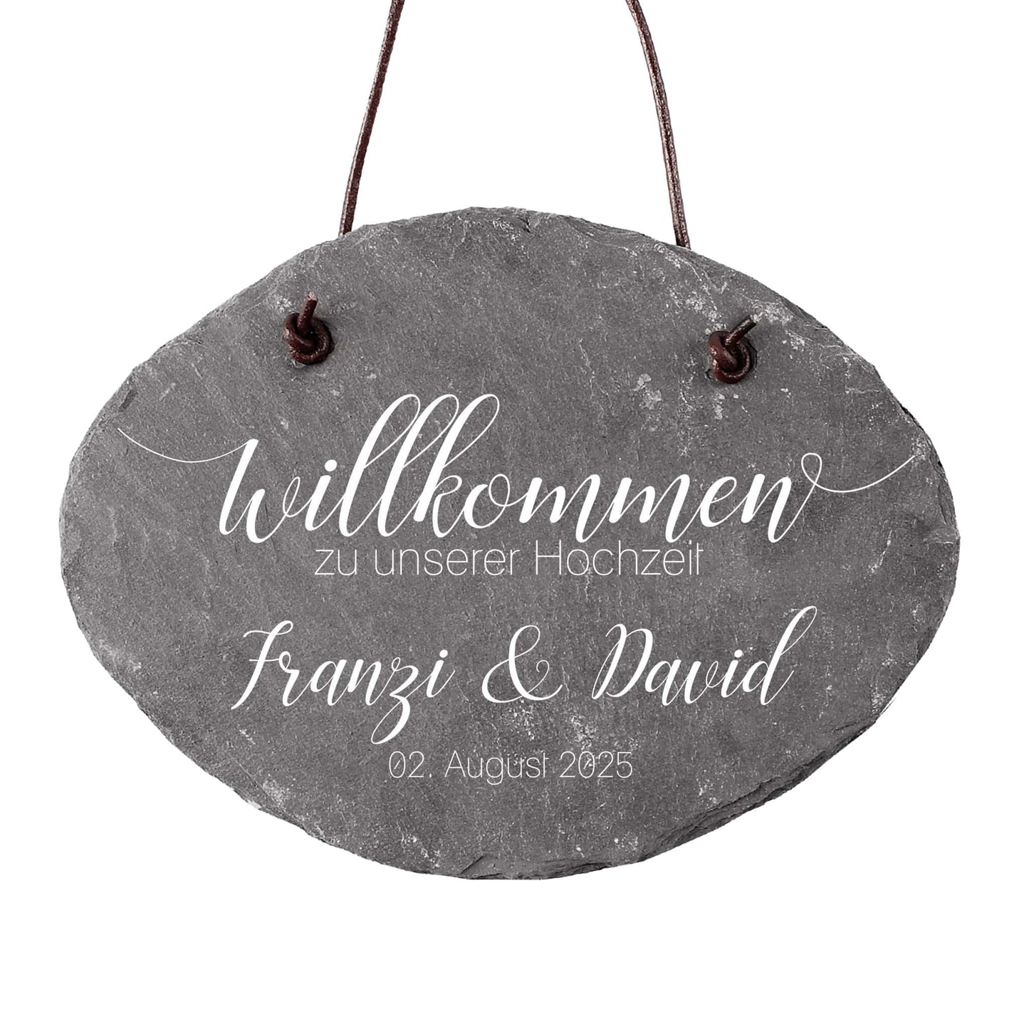 Willkommensschild aus Schiefer zur Hochzeit