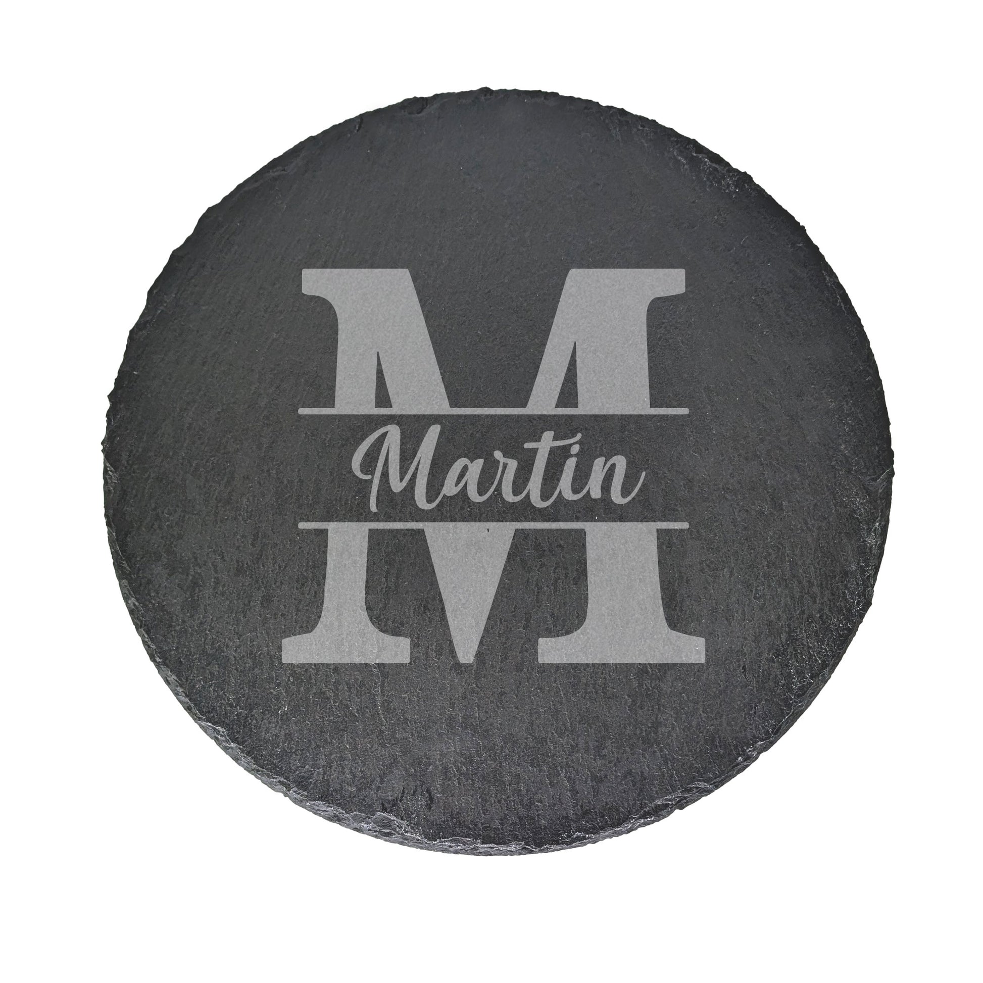 Freigestellte Schieferplatte mit Gravur Martin und großer Initiale M