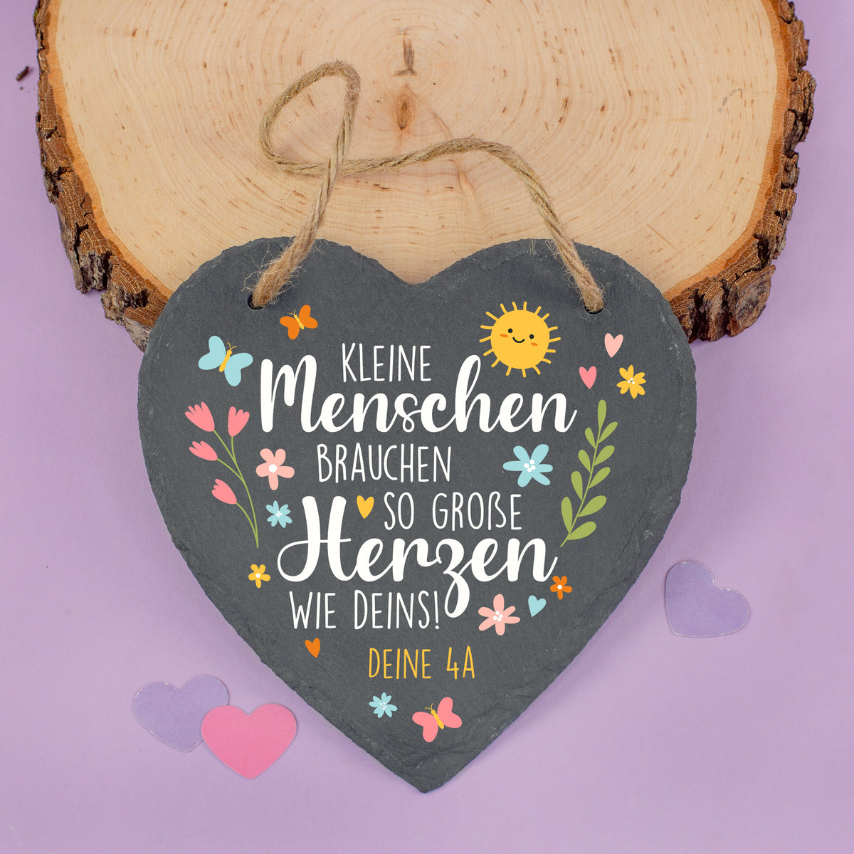 Schieferherz mit Spruch Kleine Menschen brauchen so große Herzen wie deins und Wunschtext für Kita und Schule