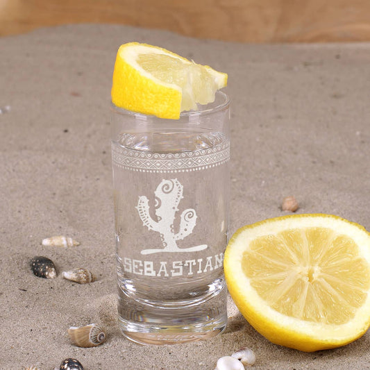 Tequila-Shot graviert mit Kaktus Wunschname und mexikanischen Ornamenten