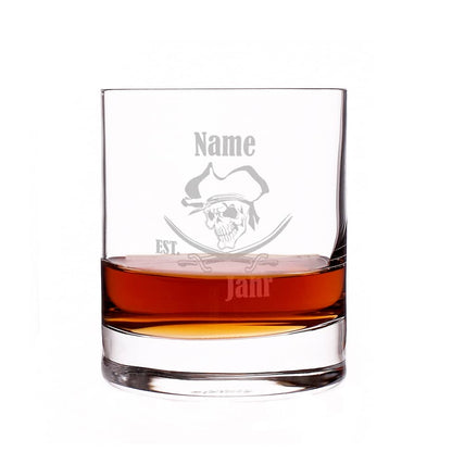 Rumglas mit Totenkopfgravur Ihrem Namen und Geburtsjahr