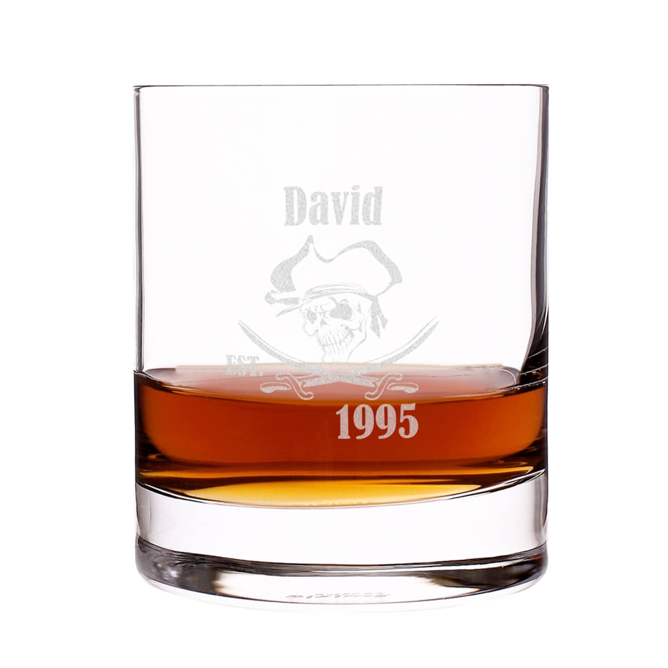 Rumglas mit Totenkopfgravur Ihrem Namen und Geburtsjahr