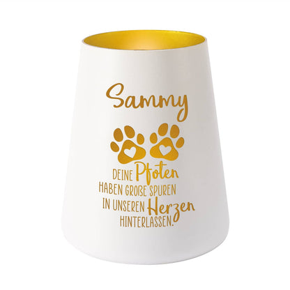Trauerwindlicht für Tiere mit Pfoten, Spruch und Name