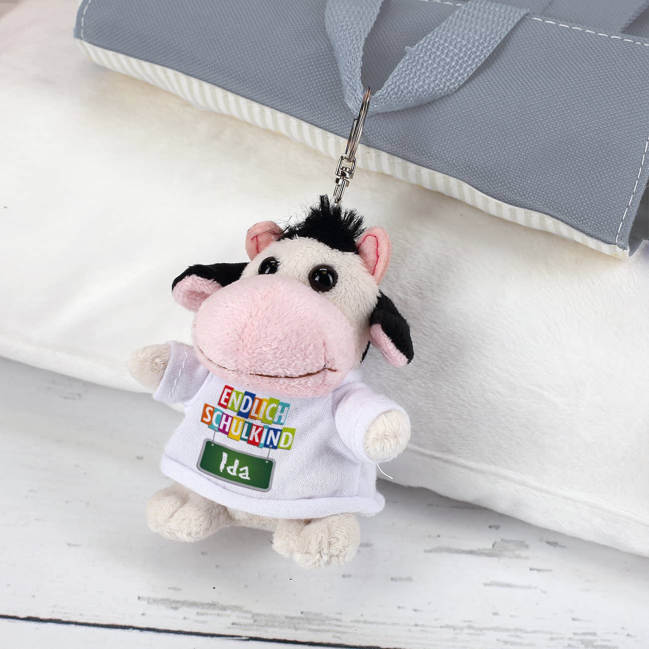 Endlich Schulkind - Kuh - Schlüsselanhänger mit Name