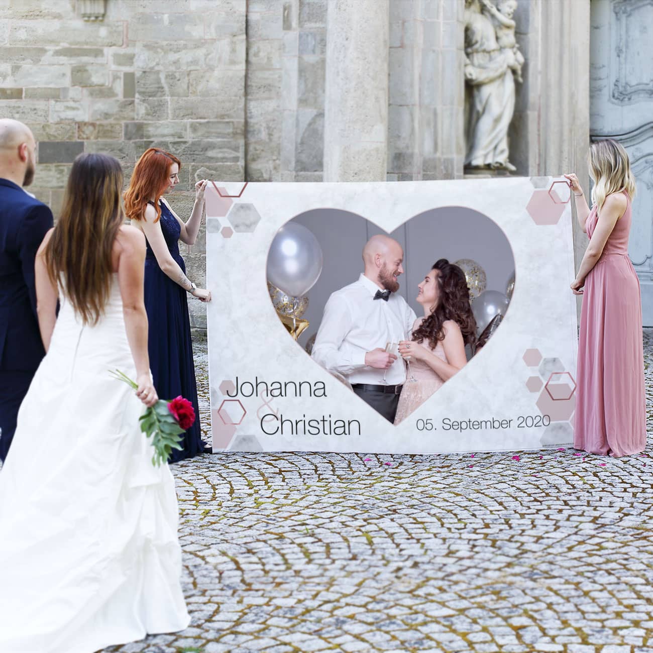 Textilbanner zur Hochzeit mit großem Fotoaufdruck