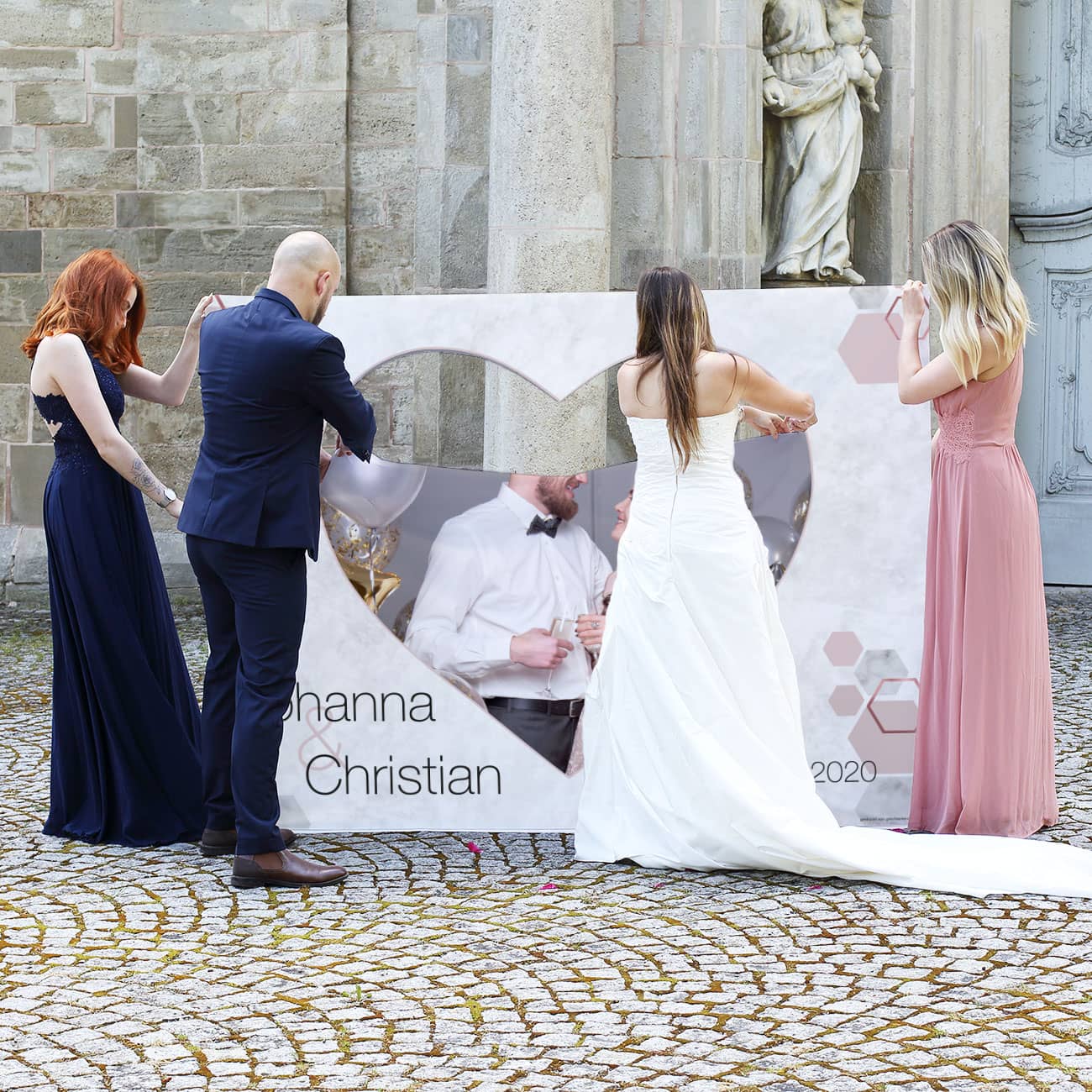 Herzbanner zur Hochzeit als Brauch zum Ausschneiden