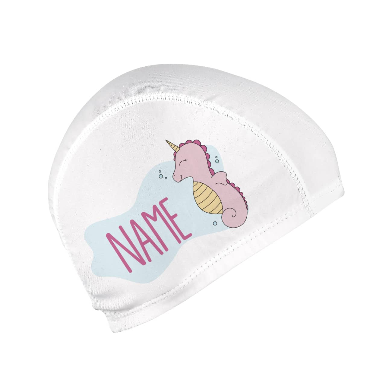 Badekappe mit Seepferdchen und Wunschname
