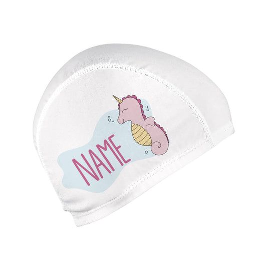 Badekappe mit Seepferdchen und Wunschname