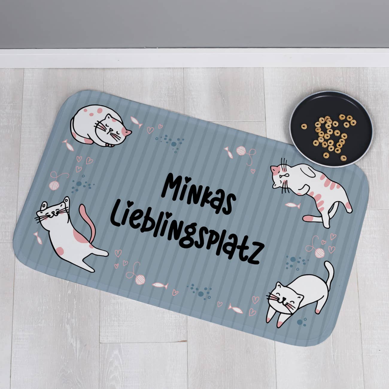 Kleiner Katzenteppich mit Wunschtext 76x48cm