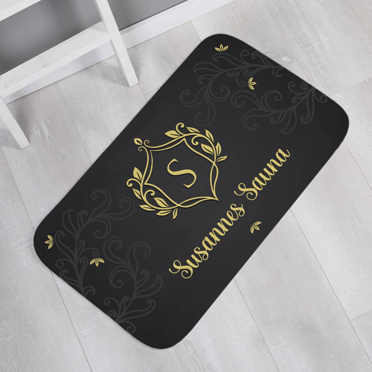 Badteppich mit Wappen, Initiale und Wunschtext, 76x45cm