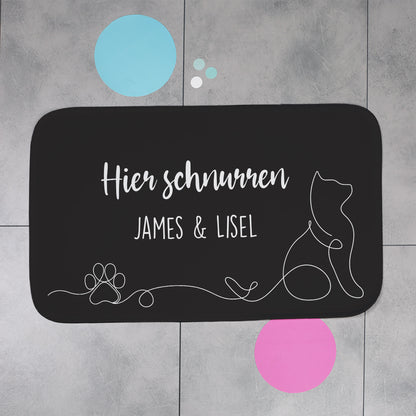 Personalisierbare Katzenmatte mit eigenem Text | Rutschfeste Napfunterlage für Katzen