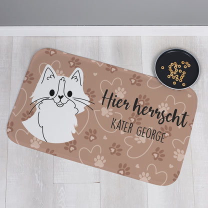 Katzenmatte personalisiert mit Wunschtext |  Rutschfeste Napfunterlage für Katzen