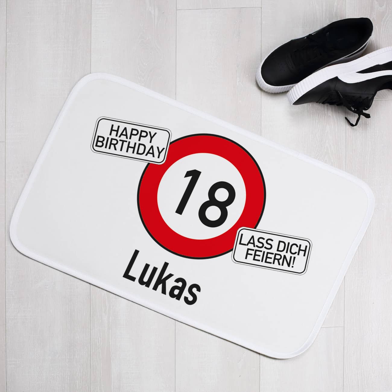 Badematte zum Geburtstag mit Verkehrszeichen
