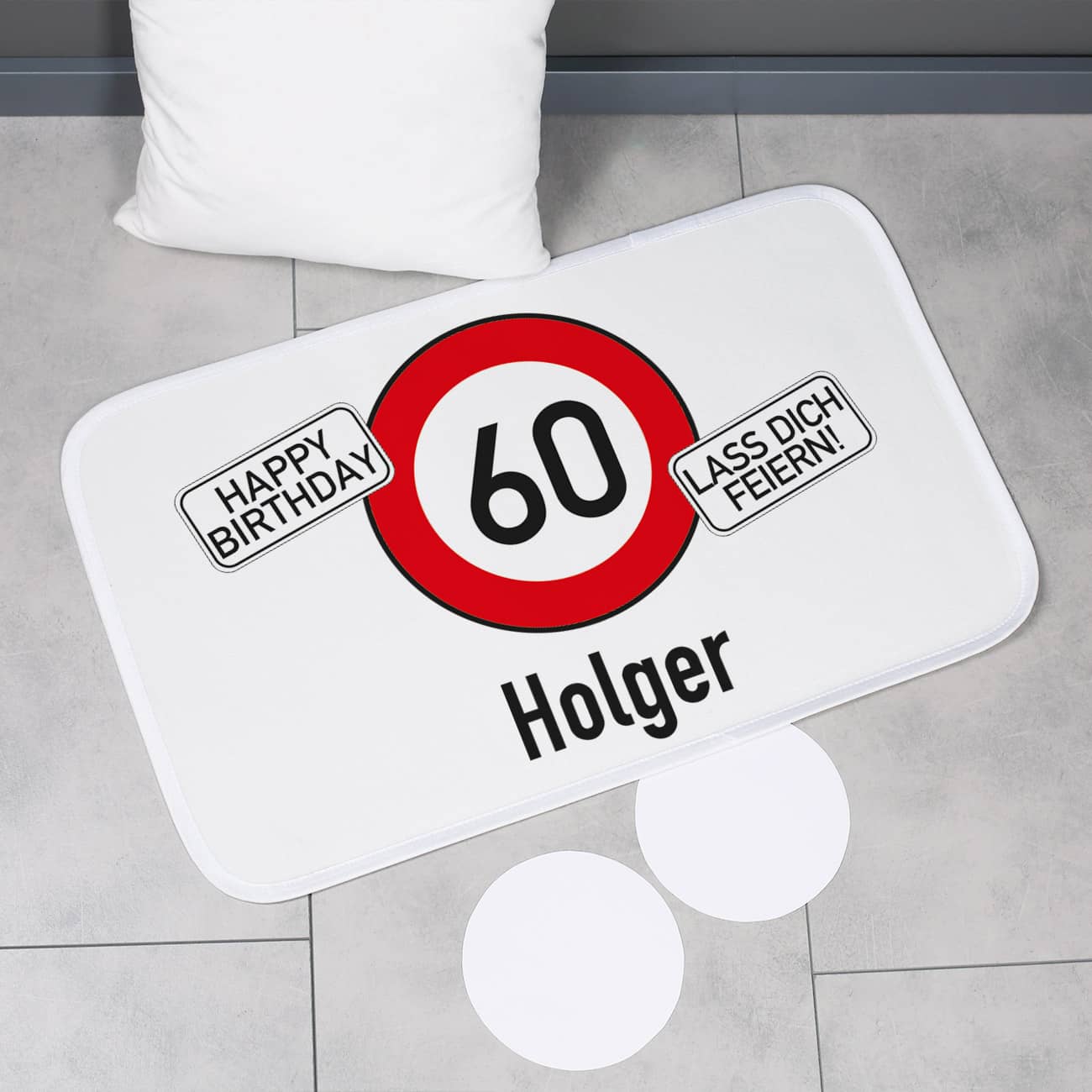 Duschvorleger zum Geburtstag mit Verkehrszeichen