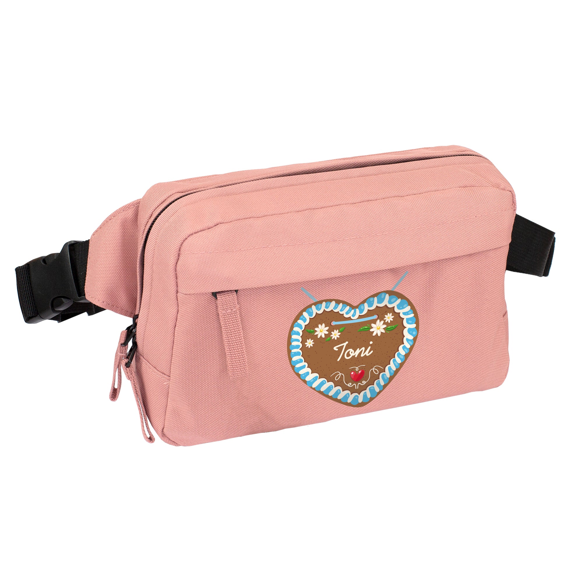 Rosé-Pink Bauchtasche mit Lebkuchenherz und Name für Volksfest und Kirmes