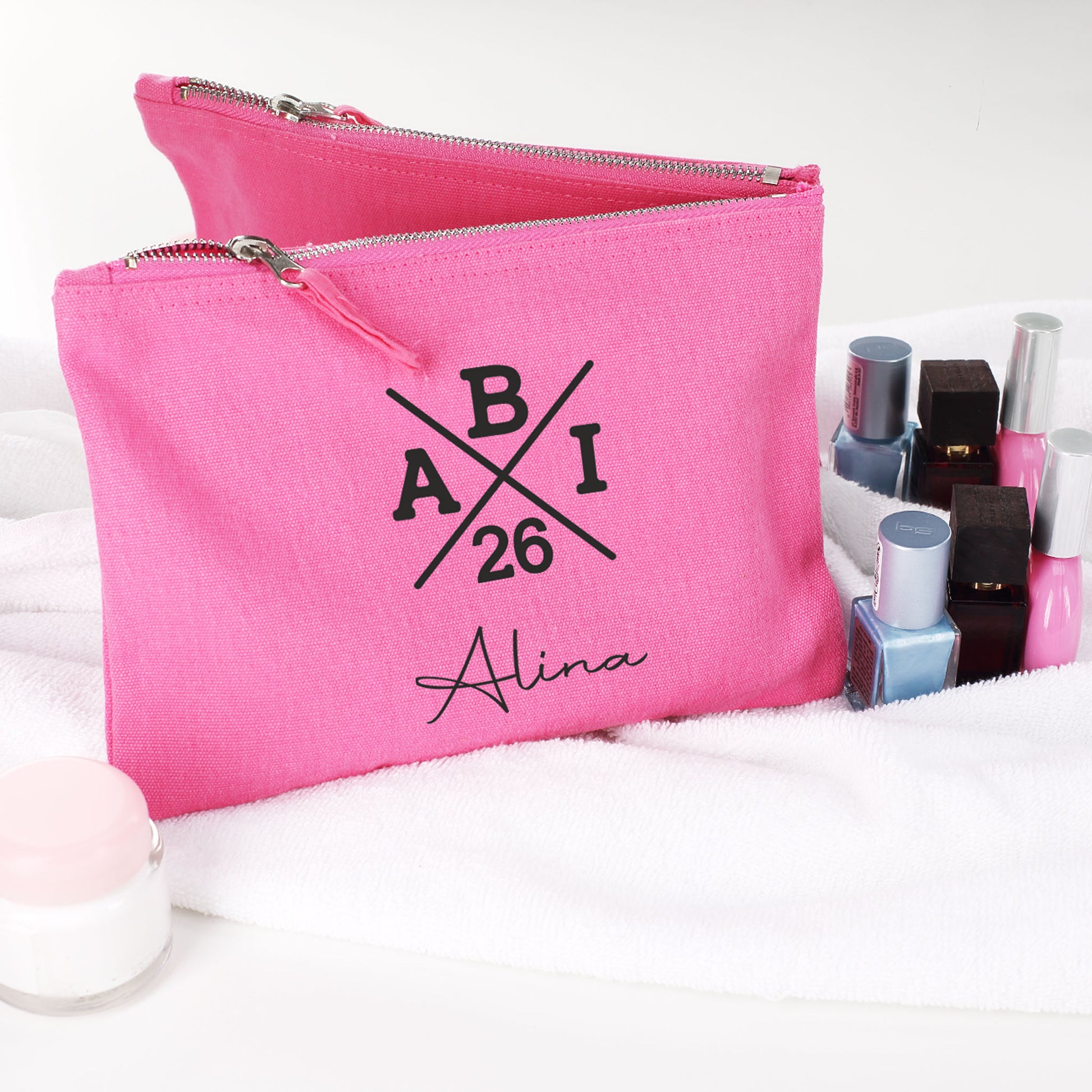 ABI kleine pinke Tasche mit Name "Alina" zum Abitur mit Nagellack