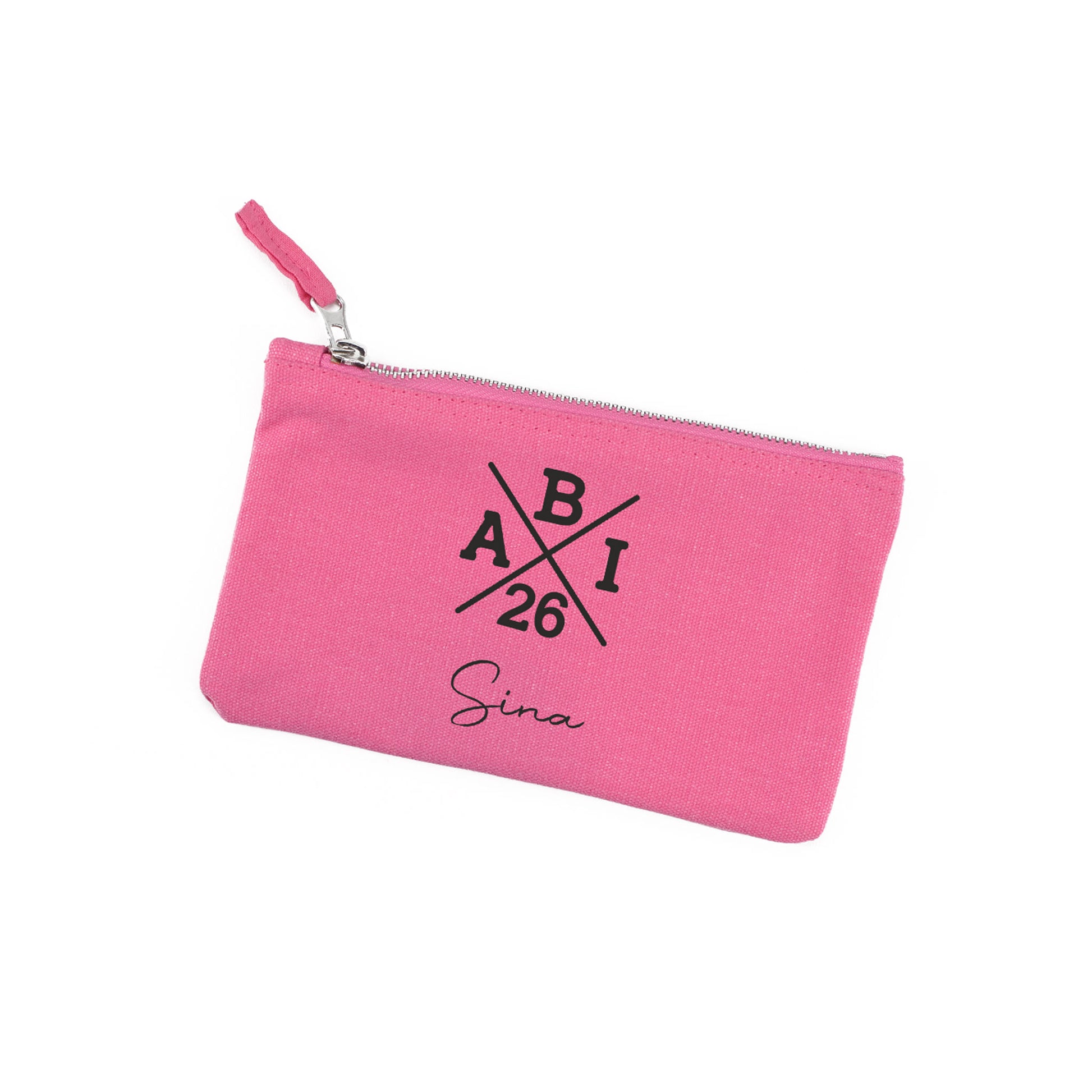 ABI kleine pinke Tasche mit Name "Sina" zum Abitur freigestellt auf weißem Hintergrund