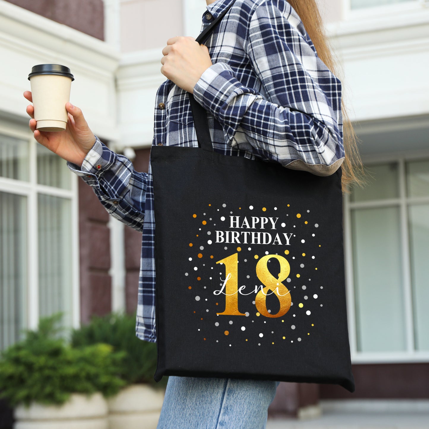 Personalisierte Geburtstagstasche "Happy Birthday" mit Name & Alter | Konfetti Motiv