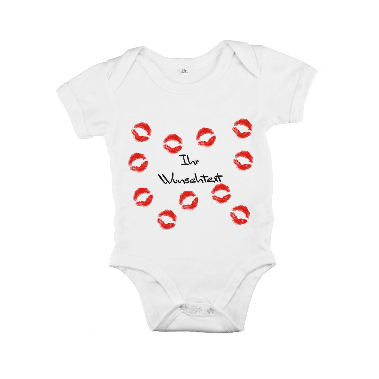 Baby Body bedruckt mit Wunschtext und Kussmund