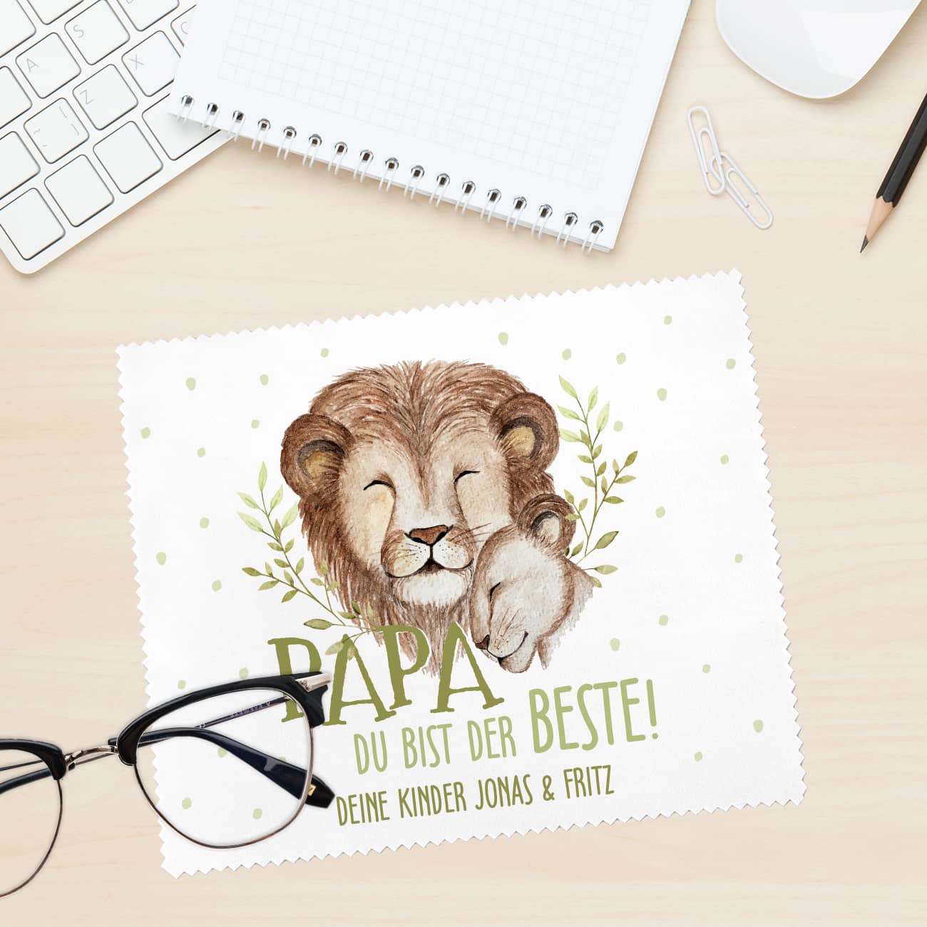 Vatertagsgeschenk als Brillenputztuch mit Text nach Wunsch