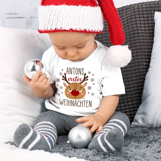 Baby T-Shirt erstes Weihnachten mit Name nach Wahl