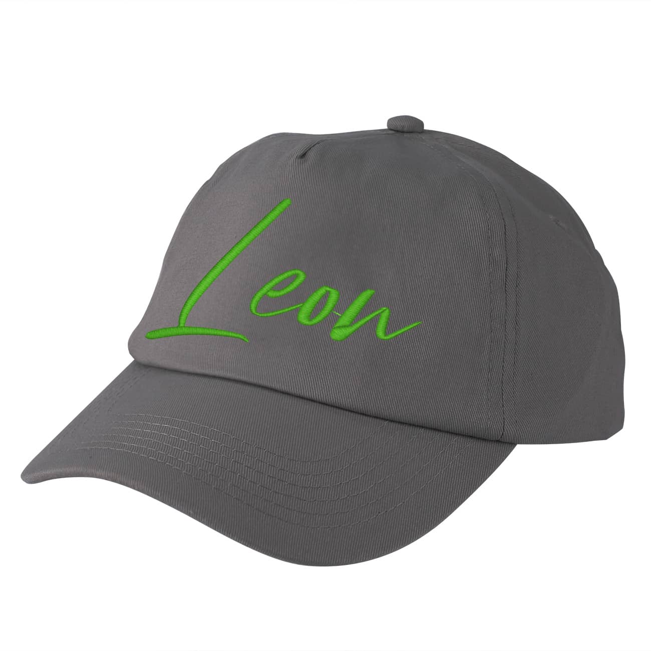 Basecap in dunkelgrau mit grünem Namensstick