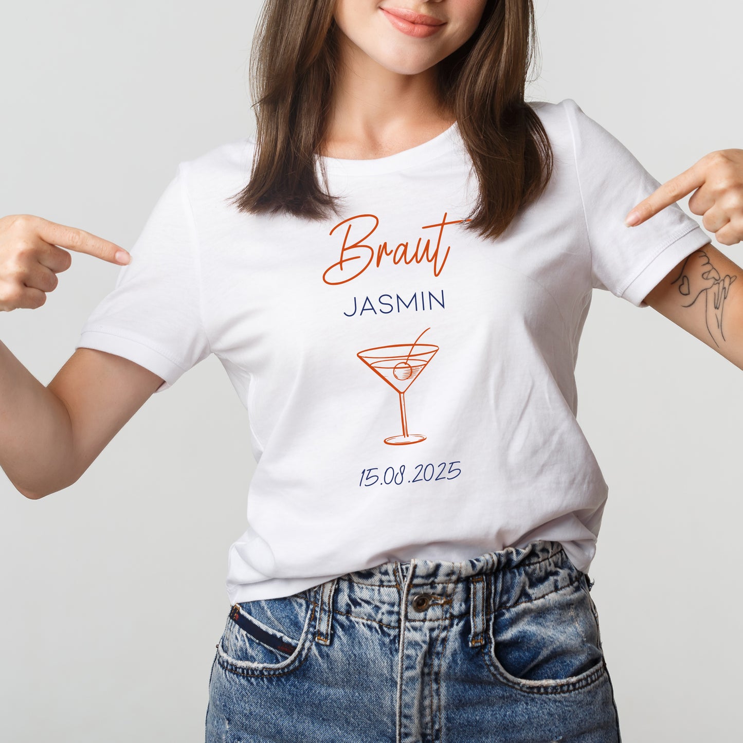T-Shirt für den JGA | Personalisiert für Braut & Team Braut | Weiß