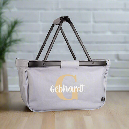 Persönlicher Einkaufskorb mit Initial und Wunschtext bedruckt - klappbar