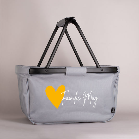 Faltbarer Einkaufskorb mit Herzmotiv und Wunschtext