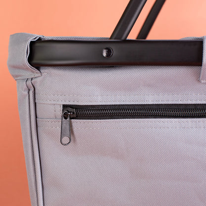 Detailaufnahme des Reißverschlusses am Einkaufskorb, zeigt die stabile Verarbeitung und einfache Handhabung zum sicheren Verschließen des Inhalts.