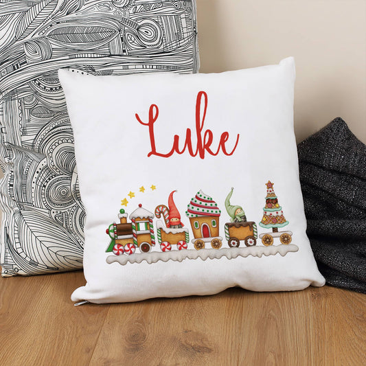 Flauschkissen für Kinder mit Wichtel Weihnachtszug und Name