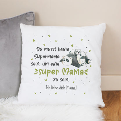 Kuschelkissen für Mama mit Panda Motiv und personalisiertem Text Ich liebe dich Mama