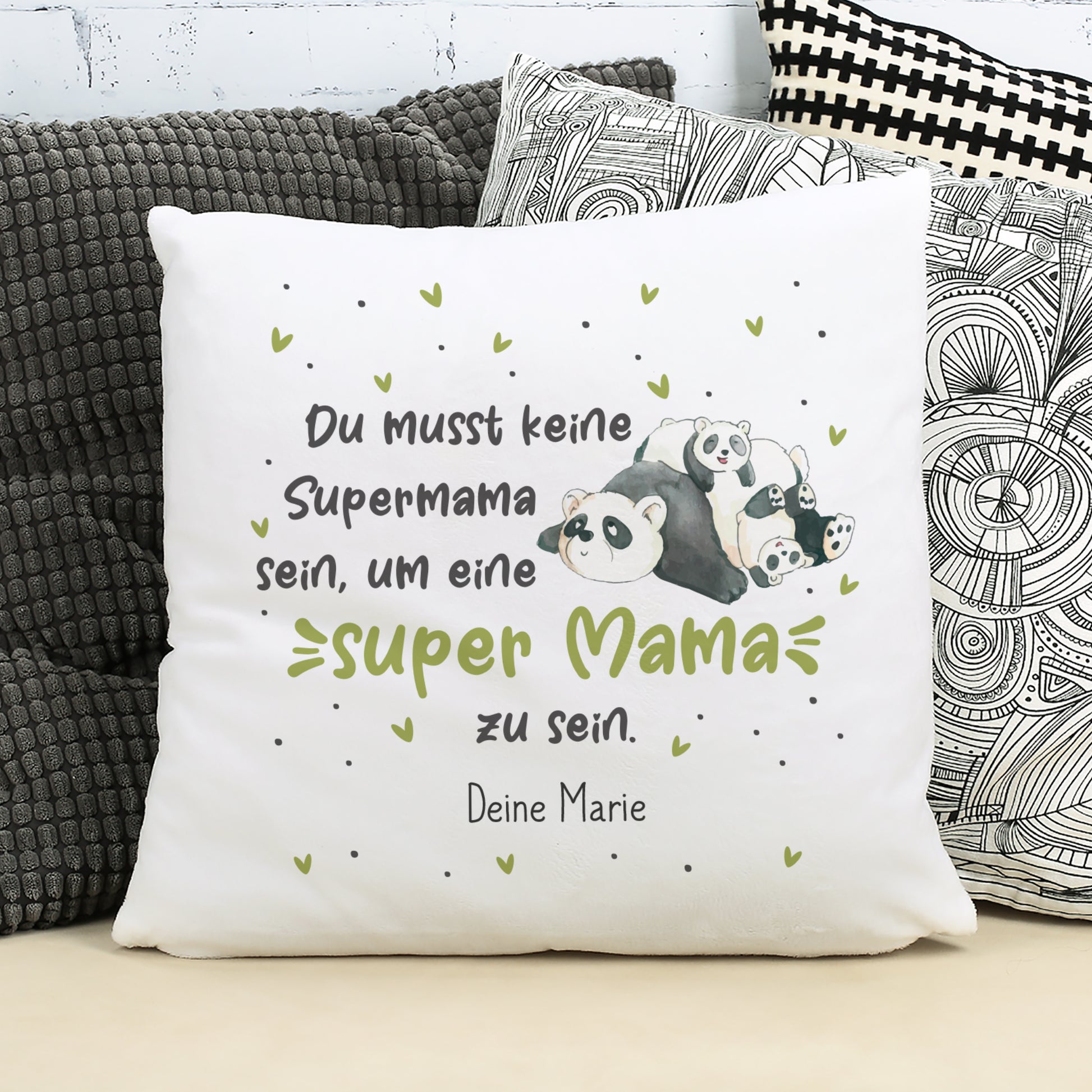 Personalisiertes Panda Kissen mit Namen Deine Marie als Geschenkidee für Muttertag