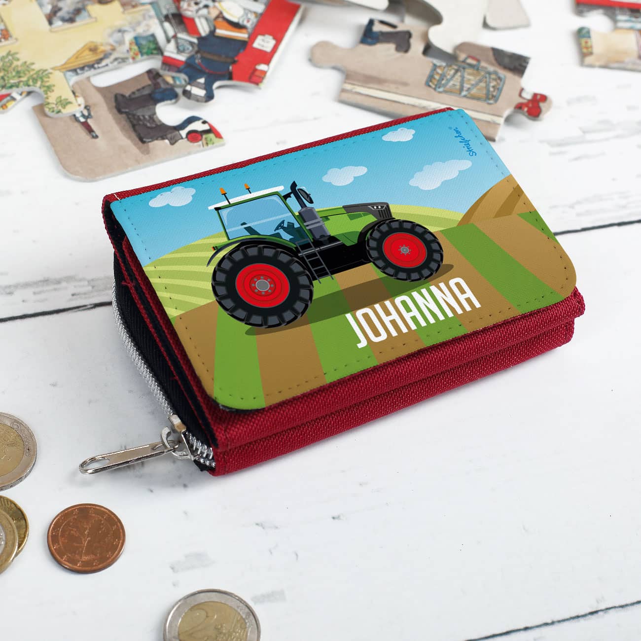 Geldbörse mit Namensaufdruck und traktormotiv