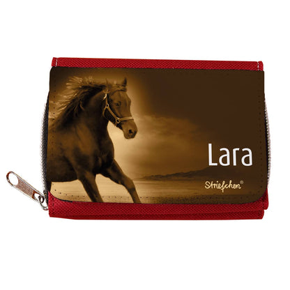 Rote Kindergeldbörse mit Pferd und Name