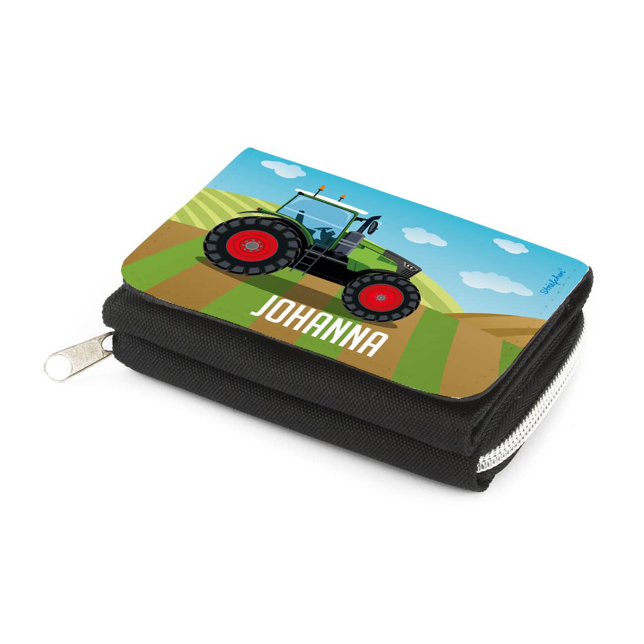 Personalisierte Geldbörse mit Traktor bedruckt