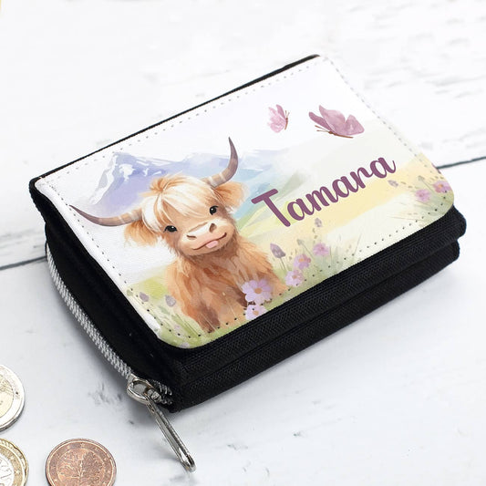 Kindergeldbörse mit Kuh, Schmetterlingen und Name bedruckt