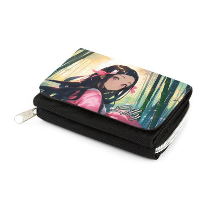 Geldbörse mit Mädchen im pinken Kimono im Bambuswald und mit Name bedruckt