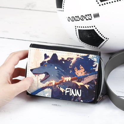 Portemonnaie für Anime-Fans mit Katana-Kämpfer, Wolf und Name bedruckt